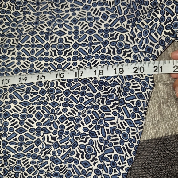 Loft blue geometric sundress Cinch waist long sleeve swing dress Medium - Picture 12 of 13